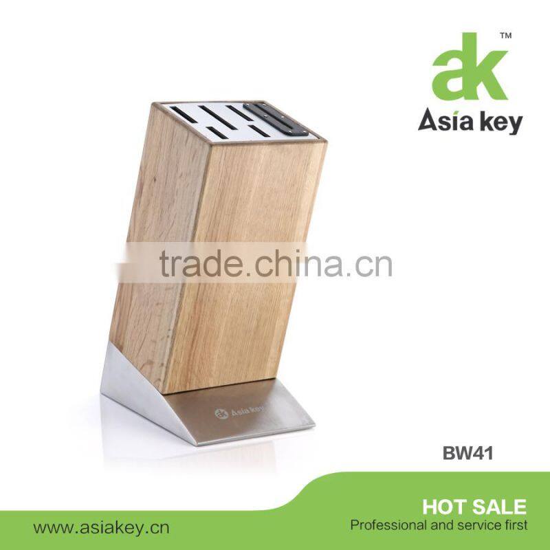 6Pcs Stainless Steel Kitchen Knife Set, Wooden Block Sharpener