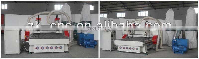 Wood CNC Engraving Machine With 2 GC Air Cooling Spindles/Dust Collector/DSP/Vacuum Table ZK-1325-2