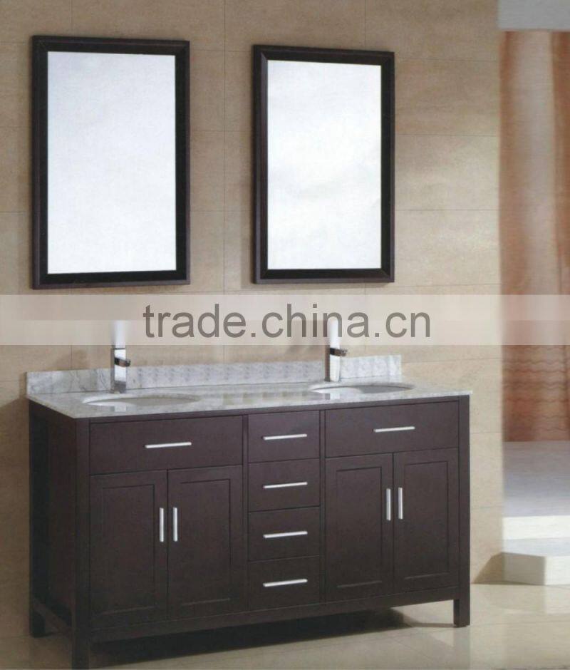 Classic hotel double basin mirrored mdf bathroom sink cabinet RA304