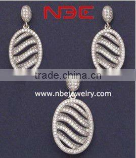 Fashion Wax micro pave setting jewelry set,small prong AAA grade cz quality rhodium wholesale costume silver jewellry set