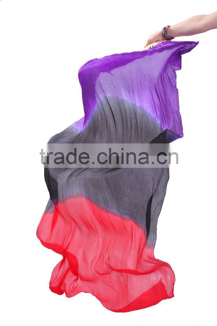 Hot Belly Dance Real Silk Veil Fan in horizontal Three Colors ( DJ1022)