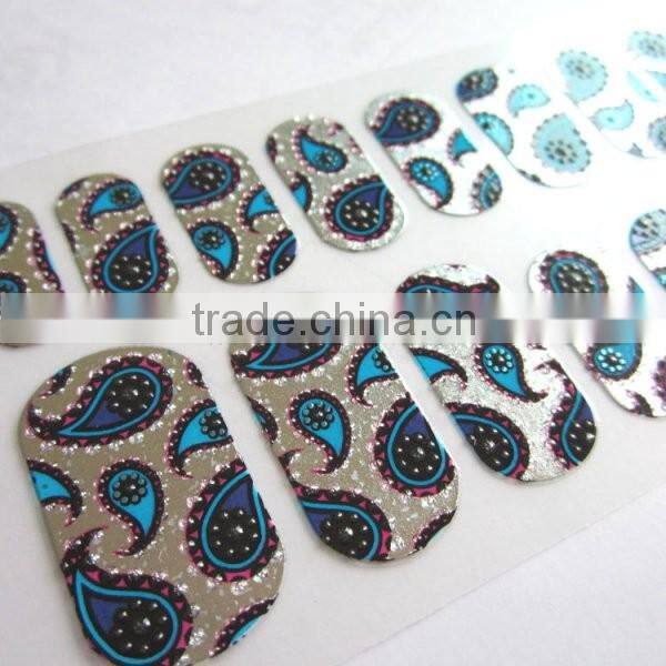 Custom sliver star metallic 2d nail wrap rhinestone nail sticker manufacturer 20 tips/sheet with test EN71-3