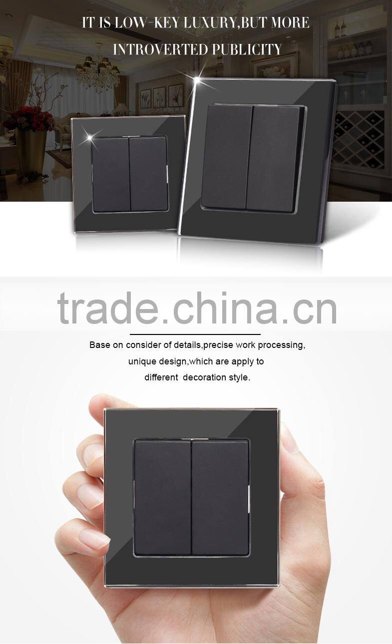 European standard glass acrylic material 2 gang 1 way or 2 way electrical lighting switch