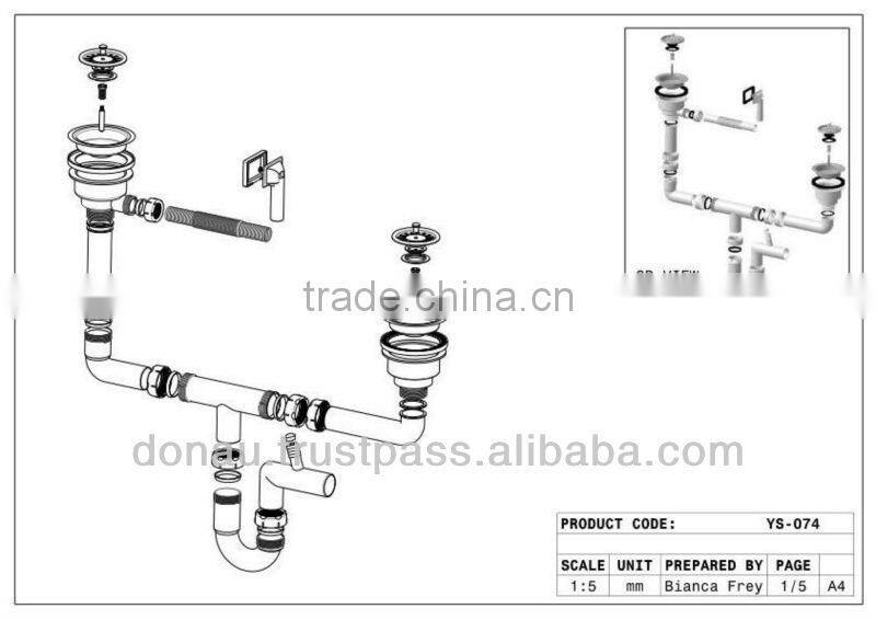 Big Head Sink Siphon with Overflow for Double Bowl Sink 40-50mm (YP074)