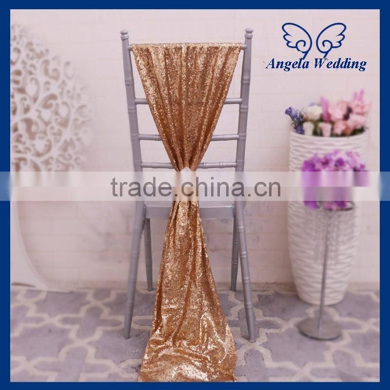 SH005D Custom made many colors Nice new wedding chair sash gold sequin chair sash with white flower