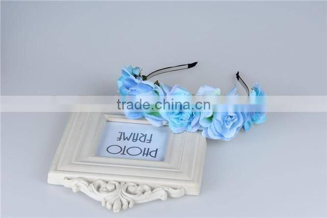 Manufacture directly sale blue PE flower headbands for girls