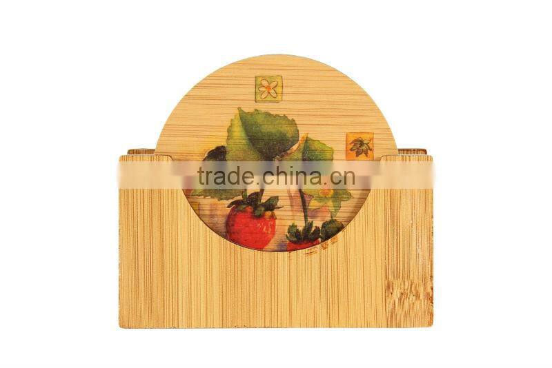Round Colorful Tea Bamboo Coaster Set for Ceramics Cup and Ceramics Bowl