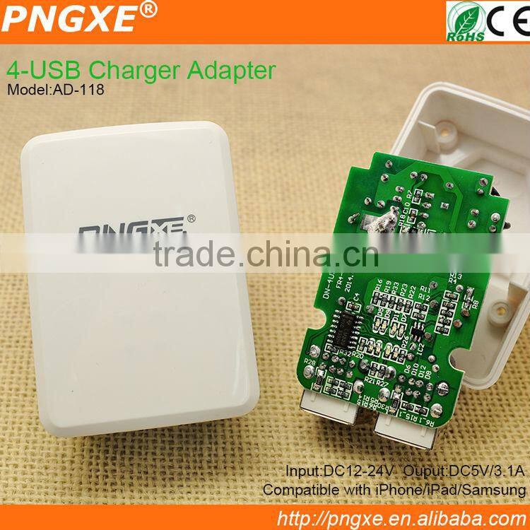 5V 3100MA 4usb port travel charger with UK/US/EU for mobile phone