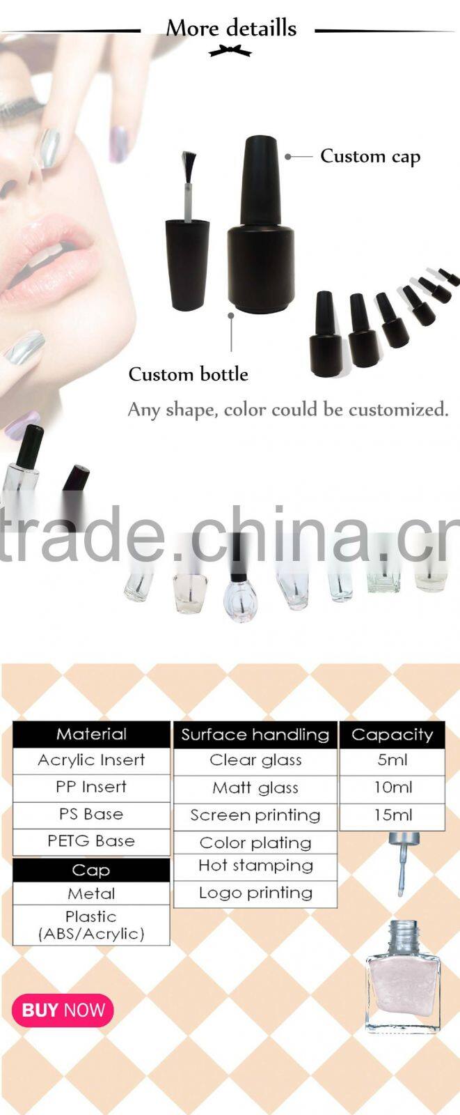 10ml wood plastic cap acrylic cylinder nail polish bottle