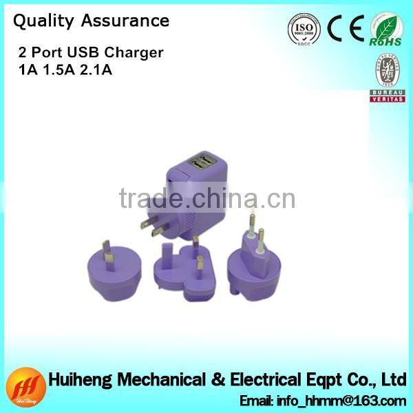 High Quality 2 port USB Charger with AU / EU / UK / US Plug