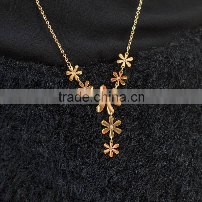 Long Connected Flower Necklace Stainless Steel Women Jewelry Sets Wholesale