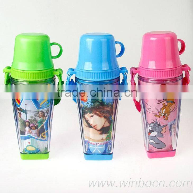 with cup double walls plastic DIY water bottle
