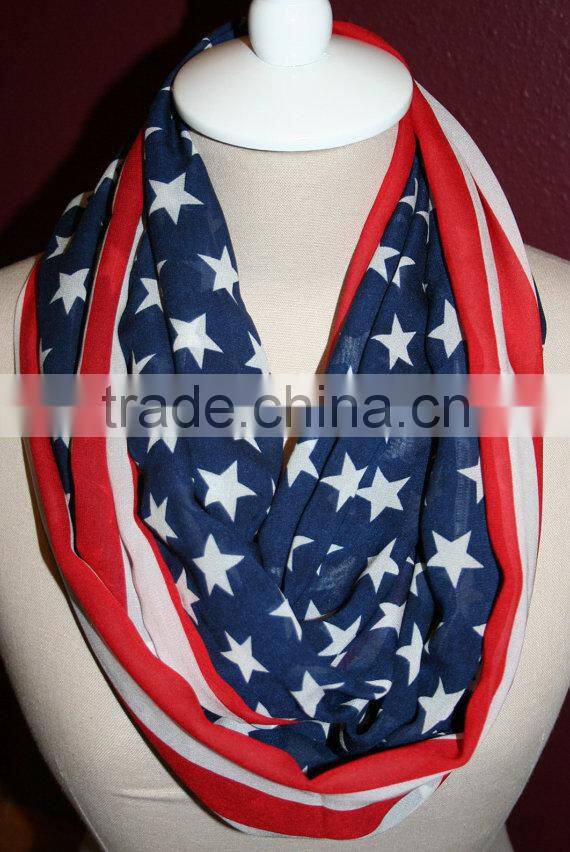 2014 New Fashion American Stars and Stripes Flag Fluffy Stylish Women Chiffon Scarf Wholesale