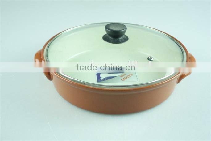 wholesale stock terracotta colour casserole with glass lid,terracotta pot