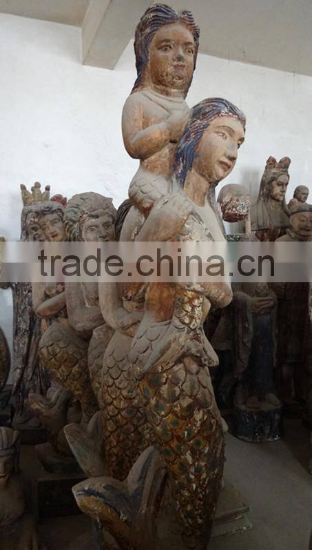 Beautiful Wood Carved Mermaid Wooden Statue