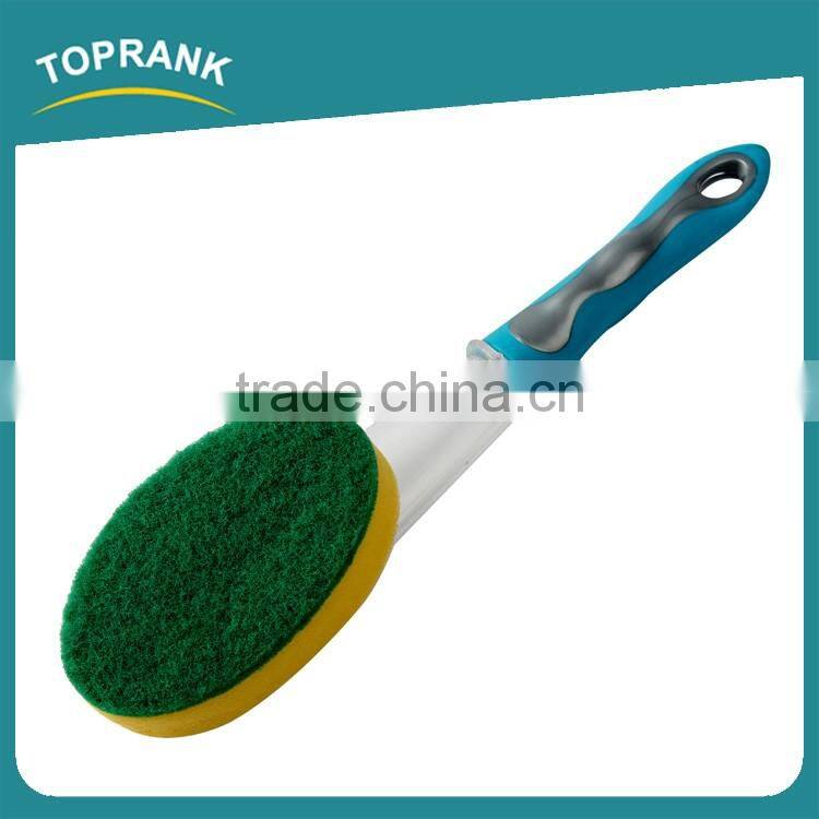 Toprank New Design Good Use Detachable Add Liquid Plastic Soap Dispensing Sponge Dish Cleaning Scouring Pad With TPR Handle