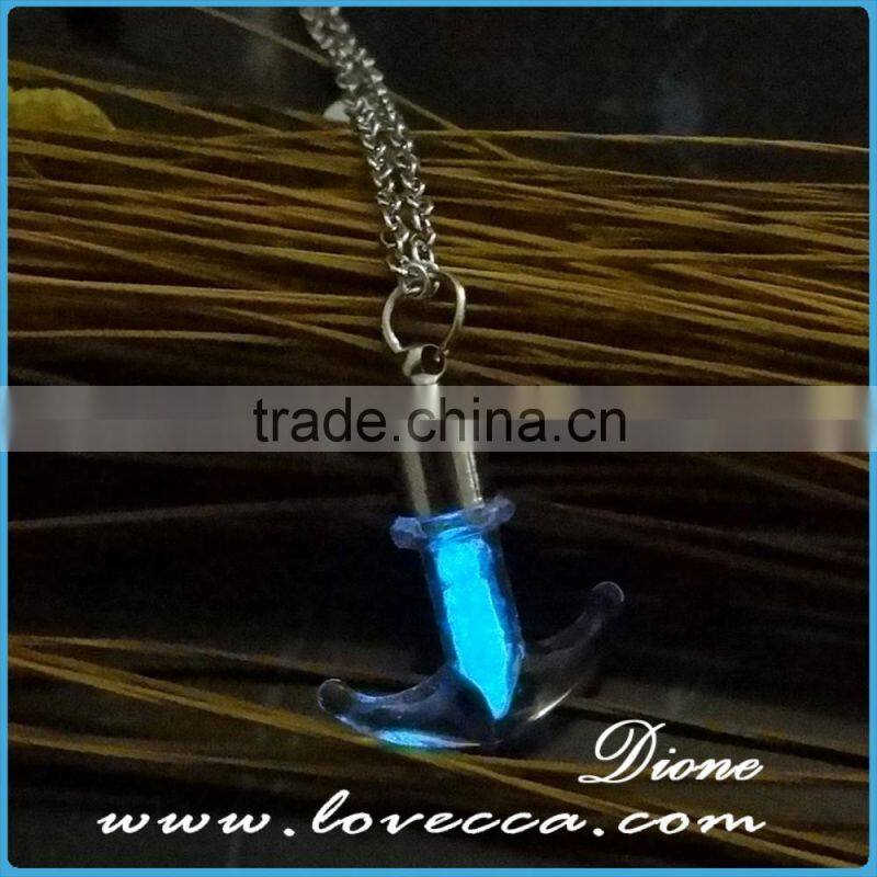 Luminous glass anchor necklace jewelry cheap jewelry glow in the dark