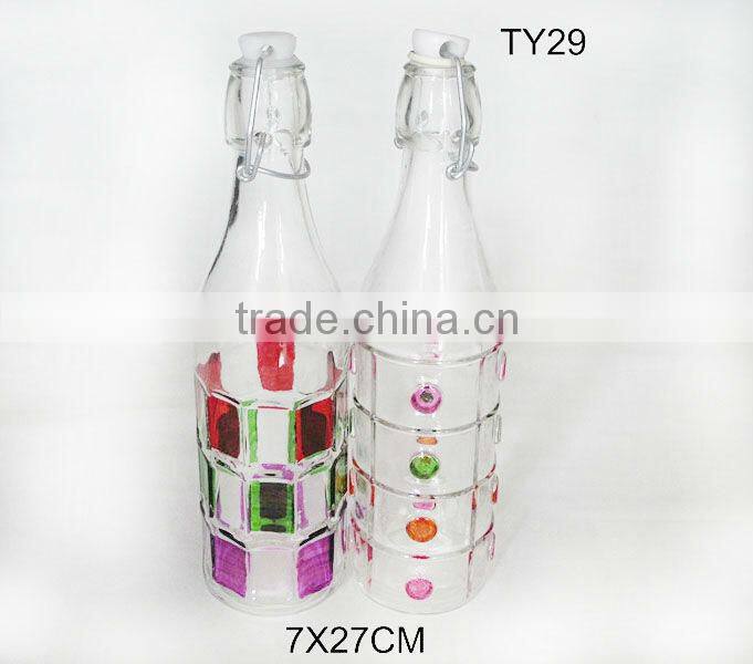 2016 ZIBO wholesale 500ml cylinder glass milk bottle with hand-painted