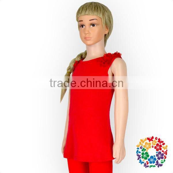 Wholesale Baby Girls Tank Top Plain Flower Clothes Red And Coral Singlet Clothes