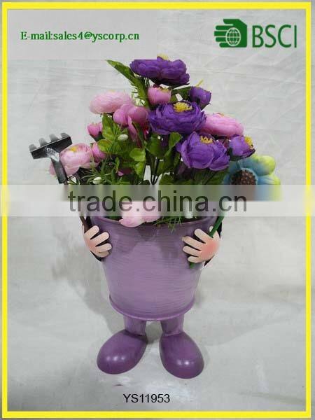 YS11953 funny metal decorative flower pot with foot handmade plant pot