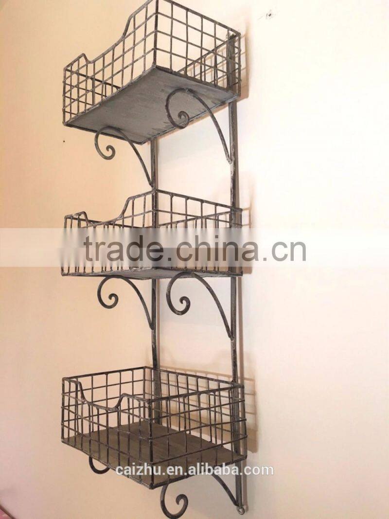 Rustic French Vintage Industrial Style Triple metal Shelf Unit for home&garden