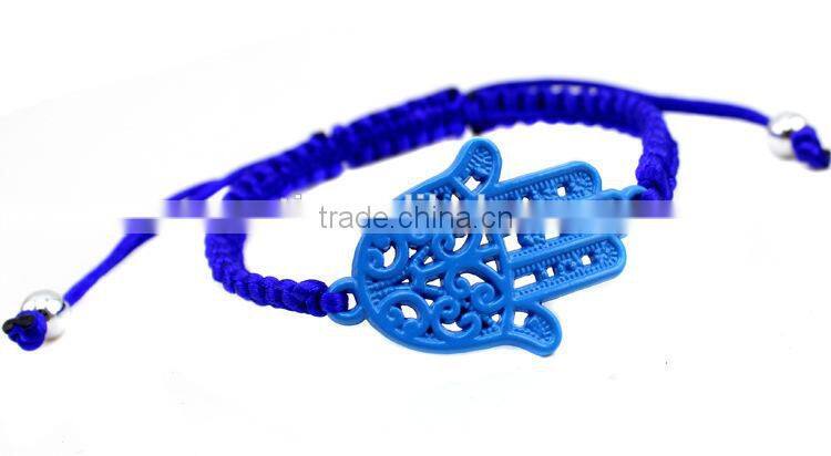 neon fluorescent hamsa hand charm cord hand braided bracelet friendship bracelet for promotion gift