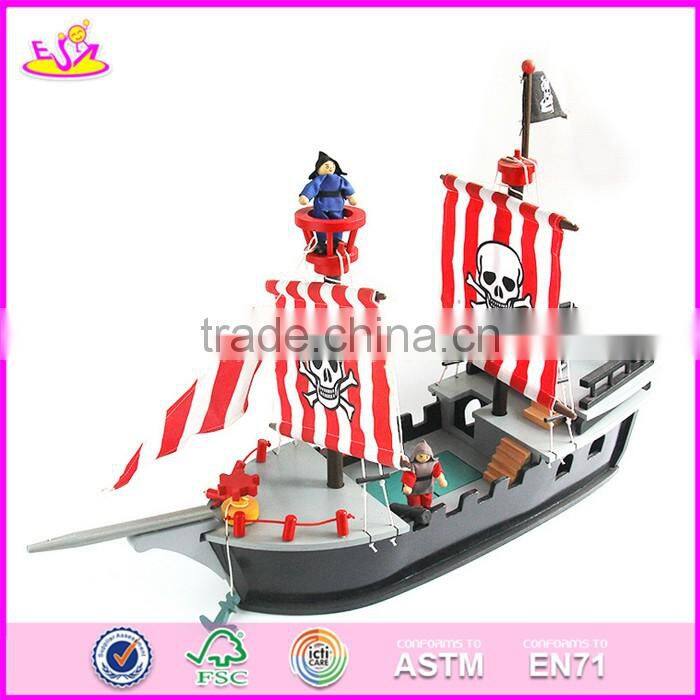 2017 Most popular boys diy wooden toy pirate ships for sale top sale kids wooden toy pirate ships for sale W03B062