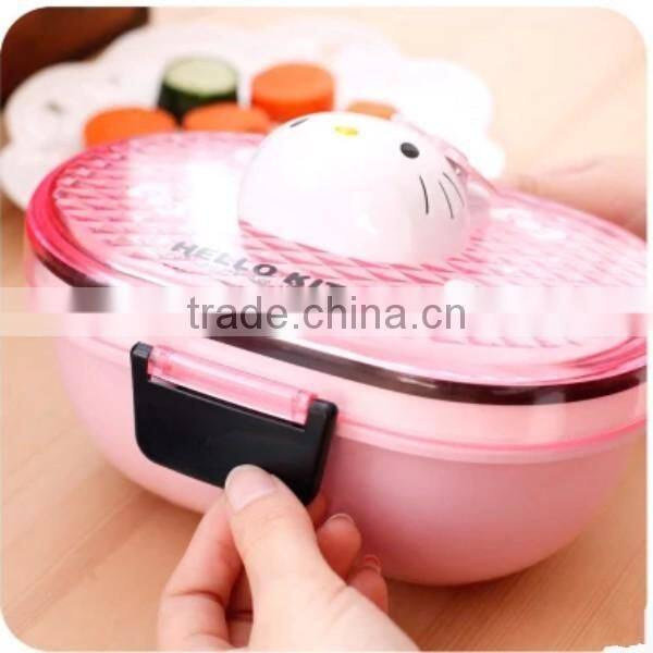 Cute Cartoon Microwaveable Double Layer Plastic Bento Lunch Box Spoon,hot new product for 2015,CUSTOM plastic lunch box supplier