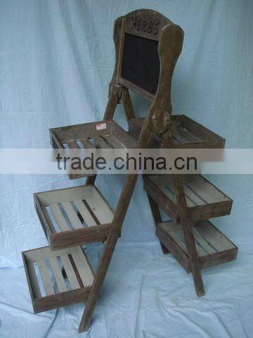2 tiers Antique Wood Flower Display Stand with blackboard