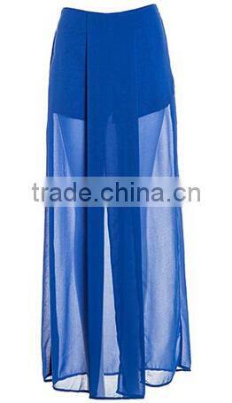 women's transparent side slit long chiffon sheer maxi skirt