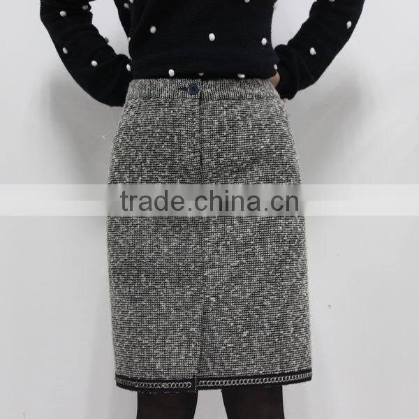 Wholesale winter office wear elegant mature tight ladies classic tweed pencil skirt