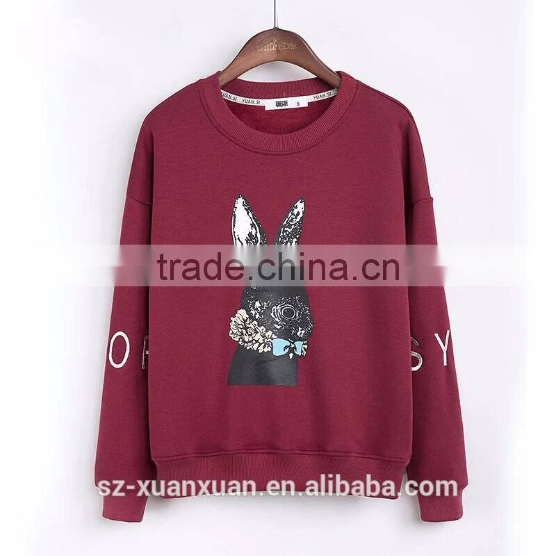 Newest design pullover o-neck hoody with animal printing for women