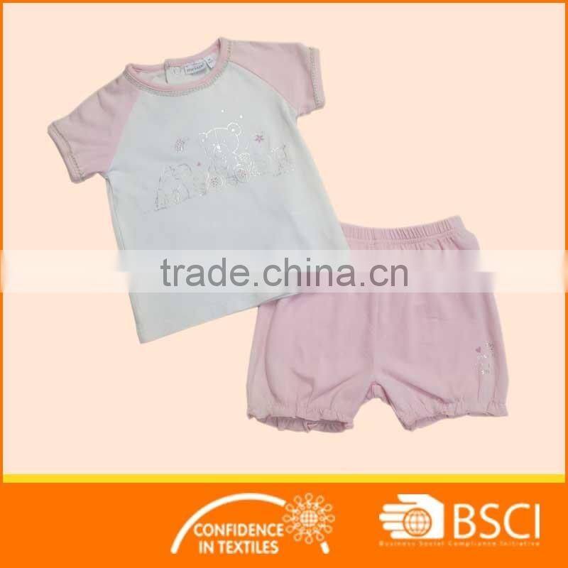 New Summer Soft Cotton Pink Baby Girl Kids Clothing Set