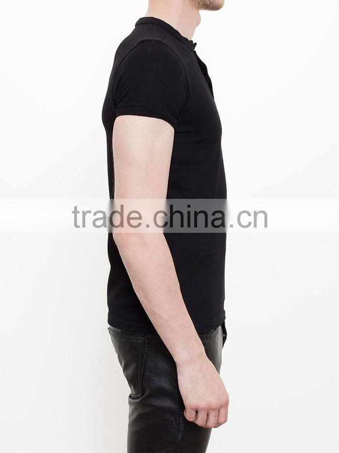 Men short sleeve black band collar plain polo shirt cusom design