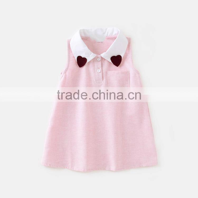 Peter Pan Heart Banner Kids Frock Designs Solid Pink Dress One Chest Pocket Sleeveless Dress
