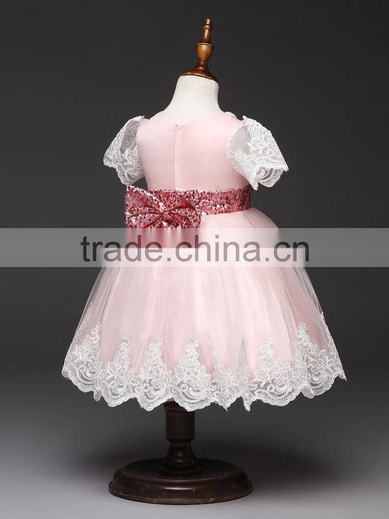 Girls short sleeved wedding dress big bow dress lace wedding dress bridal