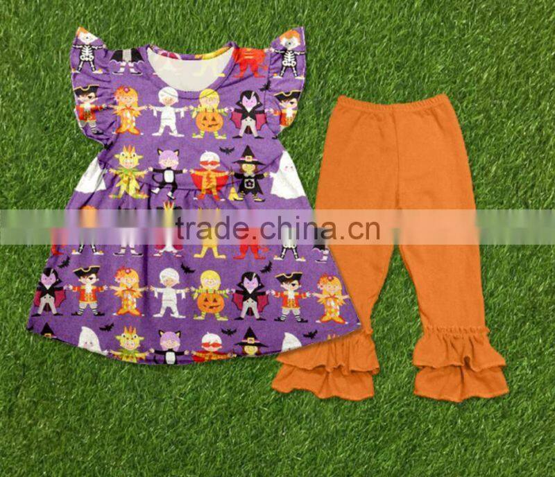 Baby Girl Halloween Fancy Orange Pants With Ghost Ruffle Outfits