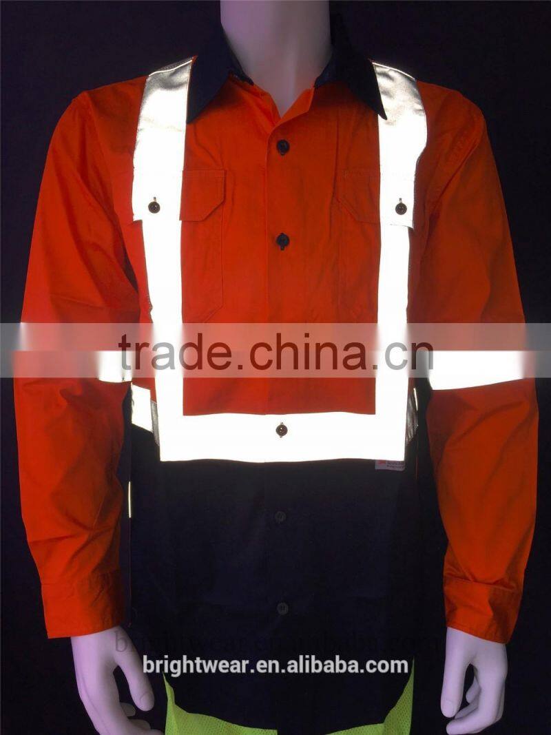 Hi vis long sleeve safety shirt with reflective tape for Australia