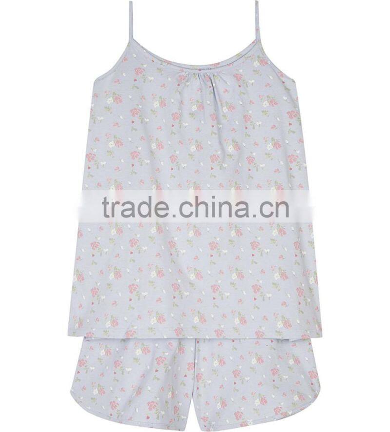 Hot sale 2017 custom kids summer floral cotton pajamas for baby girls pyjama top and shorts set 1-6 years