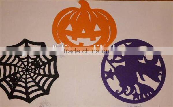 Halloween Placemats Felt Purple Witch Orange Jack O Lantern Black Spider Web NEW