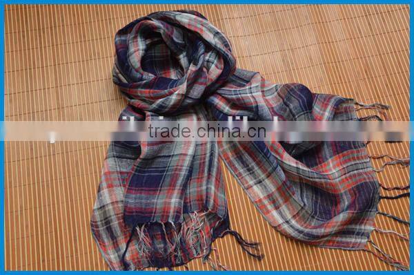 High quality 100% linen classic plaid men scarf