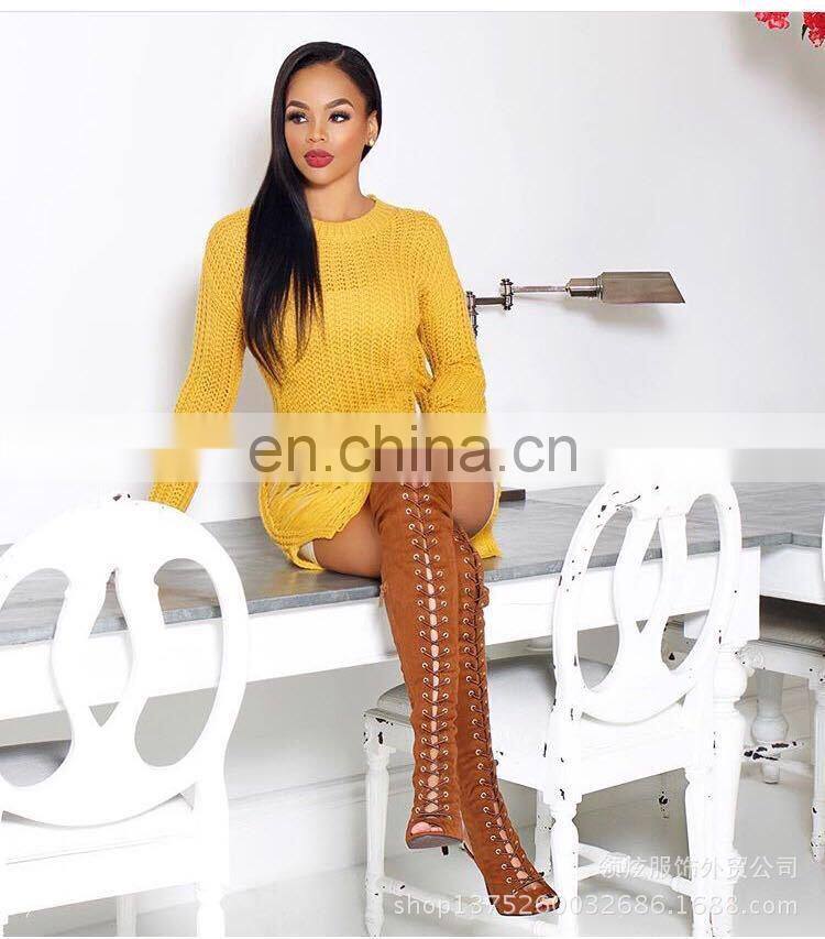 Korea winter long coat wholesale hollow out Knit pullover women sweater KMY1286