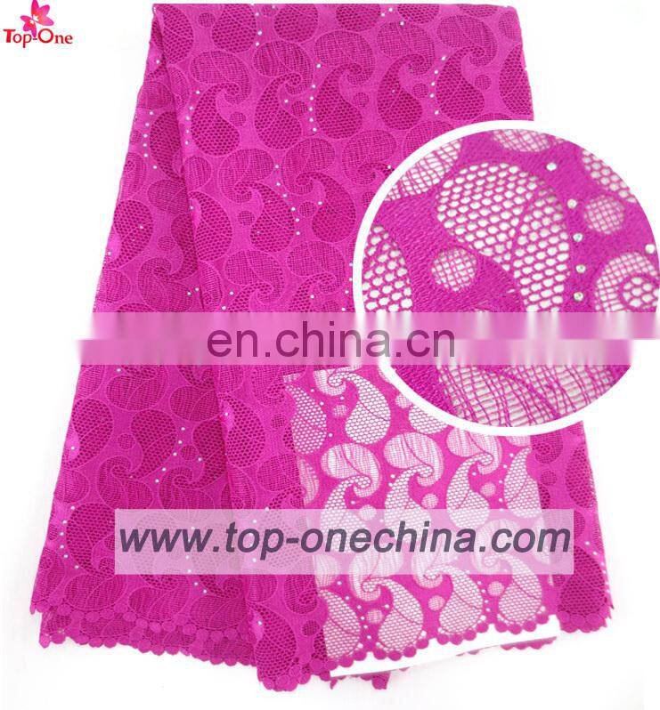Fashion wedding lace with stoneFushia guipure laceWholesale chemical lace