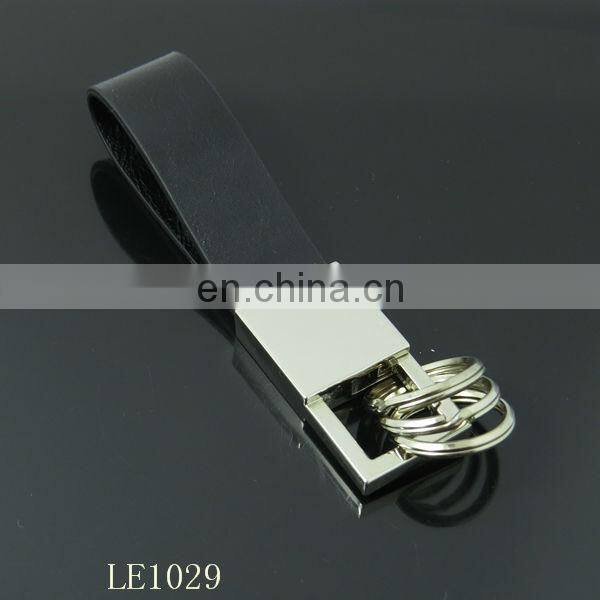 Black PU Leather Silver Metal Keychain Promotional Impressing Leather Keyring