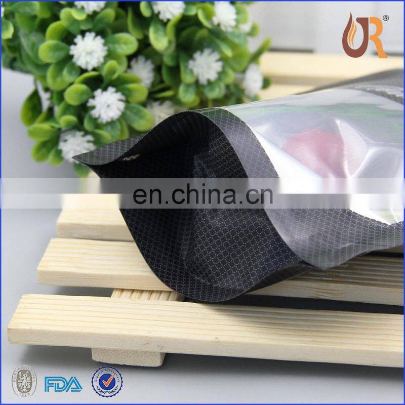 Matte stand up dried food packaging plastic zip lock bags round window black mylar bags