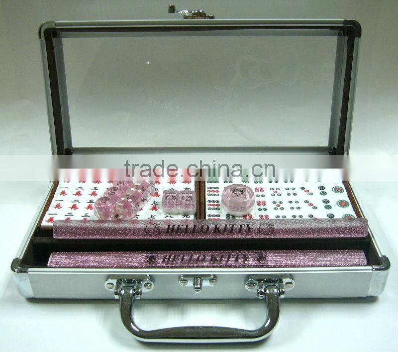 Mahjong game set with aluminum / aluminium case - different colors of mahjong case available