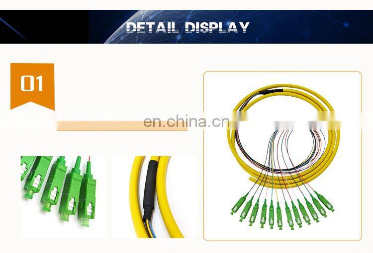 Supply 12 core pigtail single mode fiber optic cable with 12 pcs colored SC/APC connectors 12 core pigtails