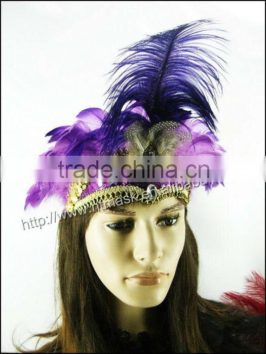 Hot Sale Purple Dance Headwear Carnival Headpiece Tiaras Indian Feather Headdress