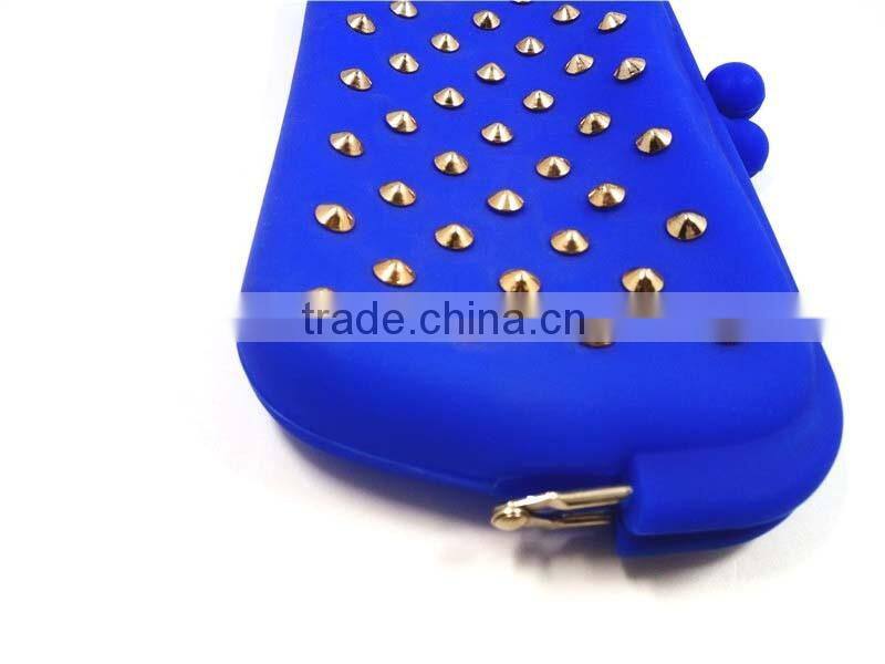 Metal Decor Navy Blue Wallet Photos Durable Retro Coin Purse Silicone Long Purse