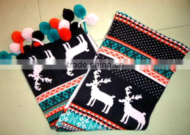 Fashion Warm Winter Knitted Scarf with Tassel Balls